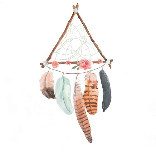 TRIANGULAR DREAM CATCHER WITH ROSES AND FEATHERS