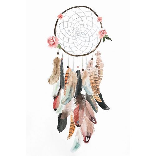 CIRCULAR DREAM CATCHER WITH ROSES AND FEATHERS