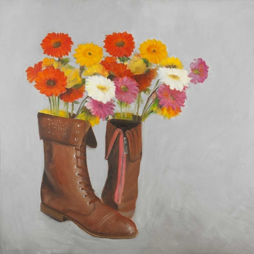 Leather Boots with Daisy Flowers