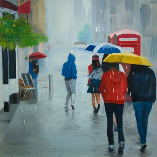 PEOPLE WALKING UNDER UMBRELLA BY A RAINY DAY