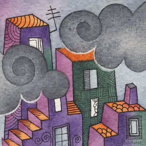 Cannas, Elena 작가의 Multicoloured Houses with Grey Clouds 작품