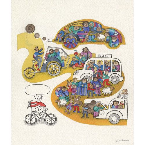Cannas, Elena 작가의 Crowd of People with bus-Cars and Bikes I 작품