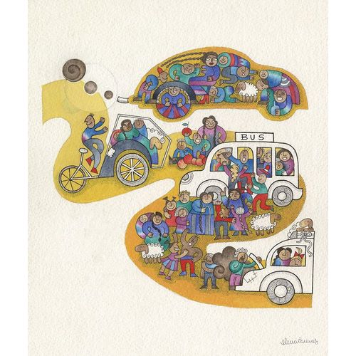 Cannas, Elena 작가의 Crowd of People with bus-Cars and Bikes II 작품