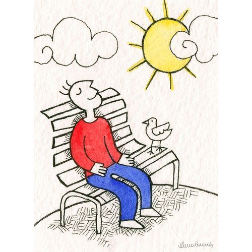 Cannas, Elena 작가의 Man Sitting on a Bench Enjoying Sun 작품