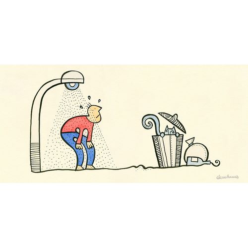 Cannas, Elena 작가의 Man taking a Shower with a Cat Nearby 작품
