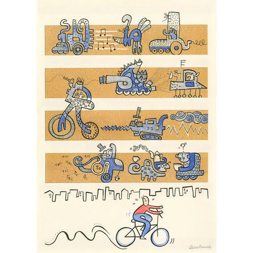 Cannas, Elena 작가의 Man Riding a Bike in a Chaotic City 작품
