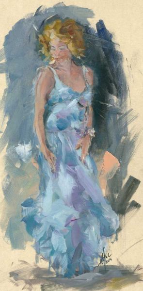Woman with blue and purple dress