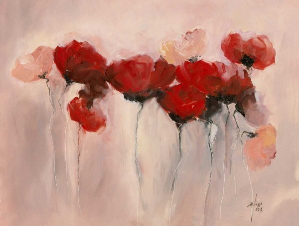 Red rose Poppies modern abstract flowers