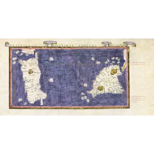 Ancient Map ofMediterranean Sea with Sicily and Sardinia islands