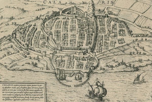 Ancient View of the mediterranean city of Cagliari in Sardinia