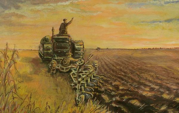 Tank tractor sowing  Sunrise