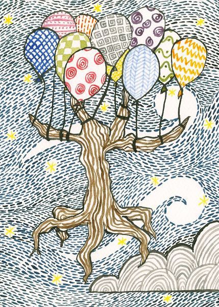 Flying Tree with multicoloured Balloons
