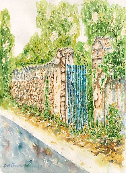 Country Road with Gate and Trees