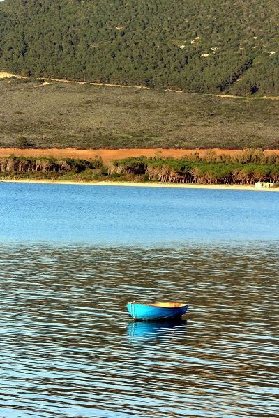Lonely Blue boat in the gulf