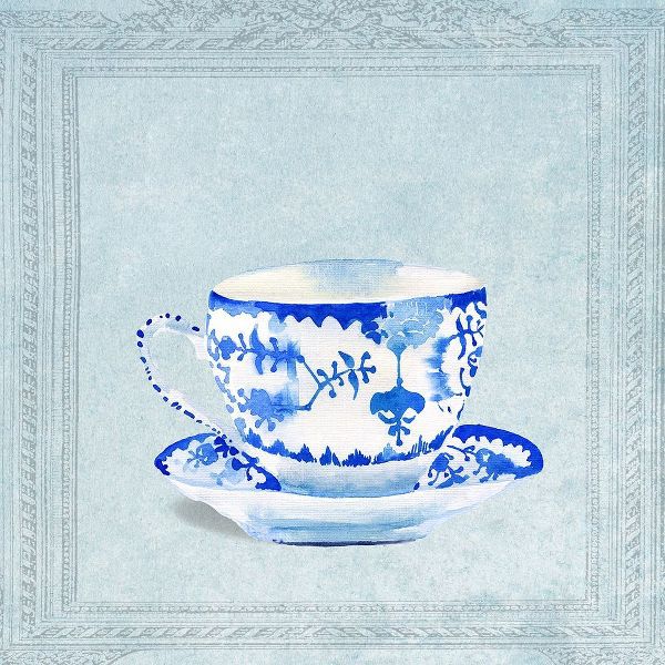 Watercolored Blue and White Tea Cup
