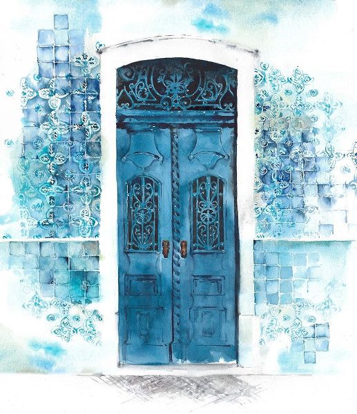 Blue Door in Tile Wall