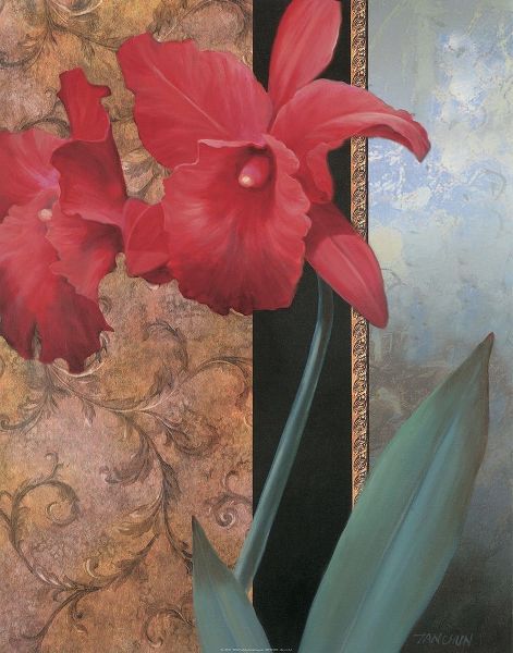Red Orchid Teal Damasque