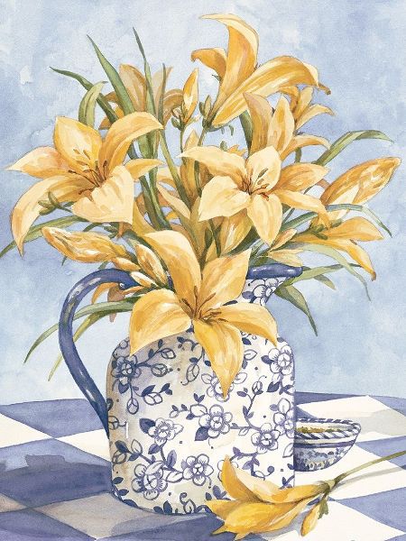 Yellow Orchids and Blue Vase I