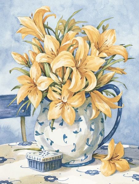Yellow Orchids and Blue Vase II
