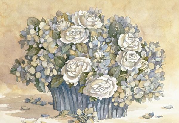 White Rose and Blue Vase