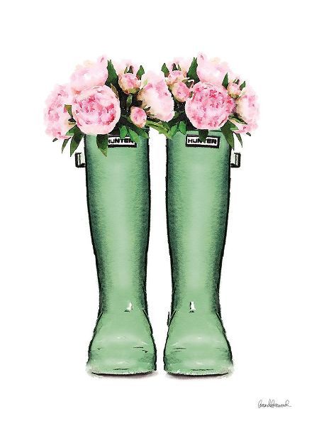 Green Rain Boots with Peony