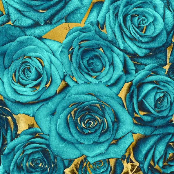 Roses - Teal on Gold