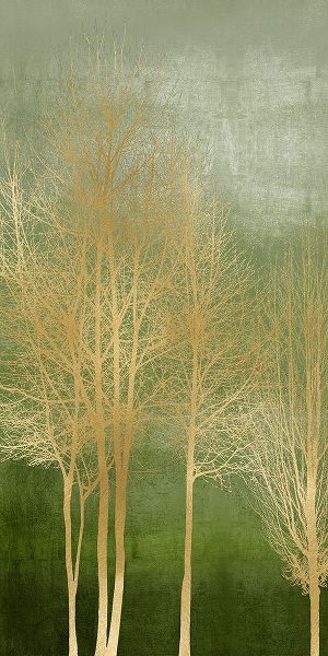 Gold Trees on Green Panel I