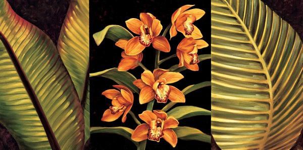 Orange Orchids and Palm Leaves