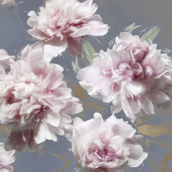Peonies on Gray and Gold I