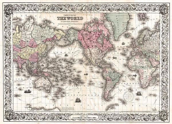 1852 Coltons Vintage Map of the World