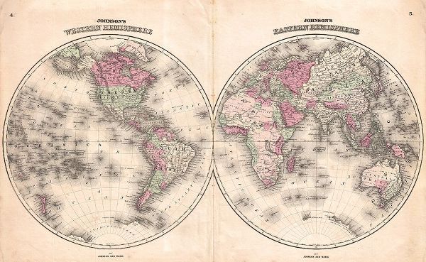 1862 Johnson Map of the World
