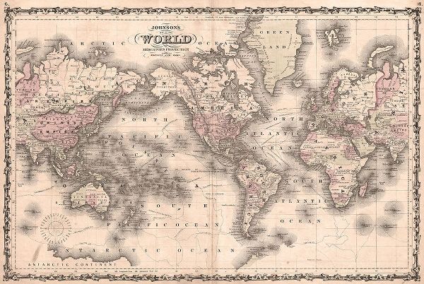 1862 Johnson Vintage Map of the World