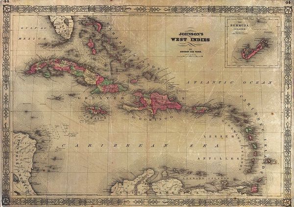 1864 Johnson Map of the West Indies