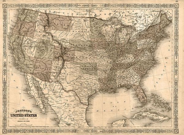1866 Johnson Map of the United States Antiqued