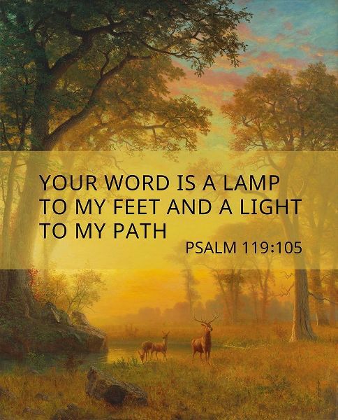 Bible Verse Quote Psalm 119:105, Albert Bierstadt, Light in the Forest
