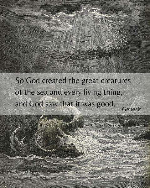 Bible Verse Quote Genesis 1:21, Gustave Dore - Creation of the Fish and Birds