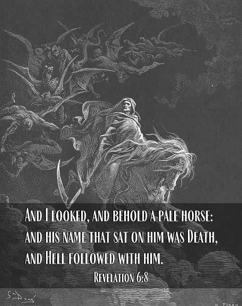 Bible Verse Quote Revelation 6:8, Gustave Dore - Death on a Pale Horse