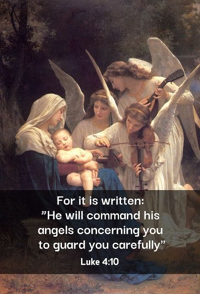 Bible Verse Quote Luke 4:10, William Adolphe Bouguereau - Song of the Angels