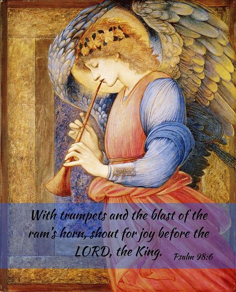Bible Verse Quote Psalm 98:6, Edward Burne Jones - An Angel Playing a Flageloet 2