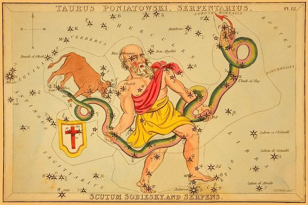 Taurus Poniatowski, Serpentarius, Scutum Sobiesky, and Serpens, 1825