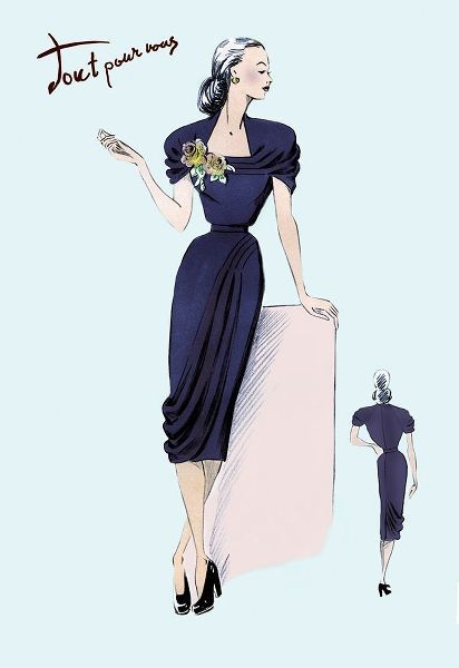 Royal Blue Dress with Corsage, 1947