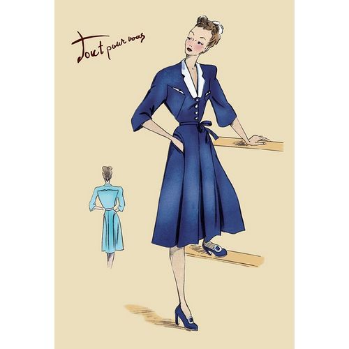 Blue Daytime Dress with Collar and Belt, 1947
