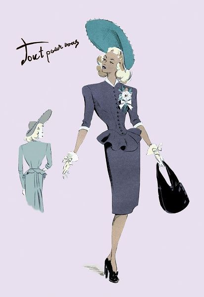 Classy Suit Dress with Hat and Bag, 1947