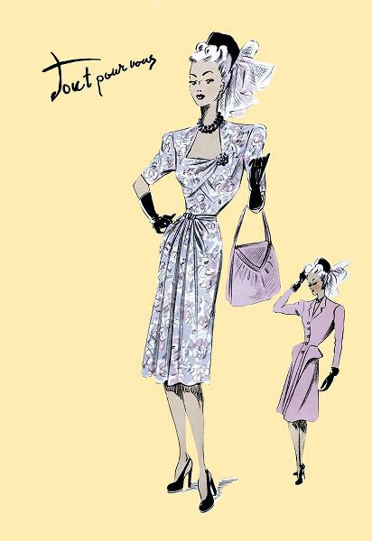 Fashionable Dress with Bag and Hat, 1947