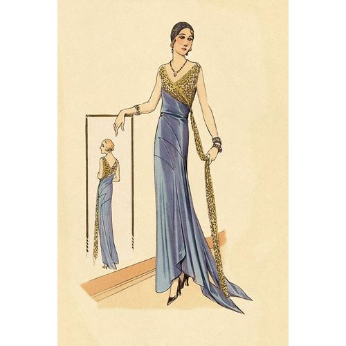 Evening Gown in Blue and Gold