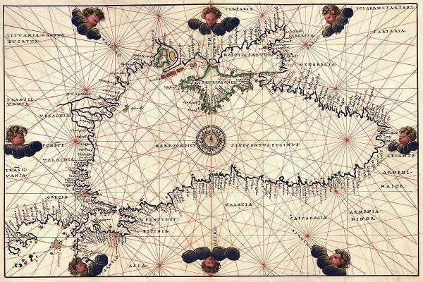 Portolan or Navigational Map of the Black Sea showing anthropomorphic winds