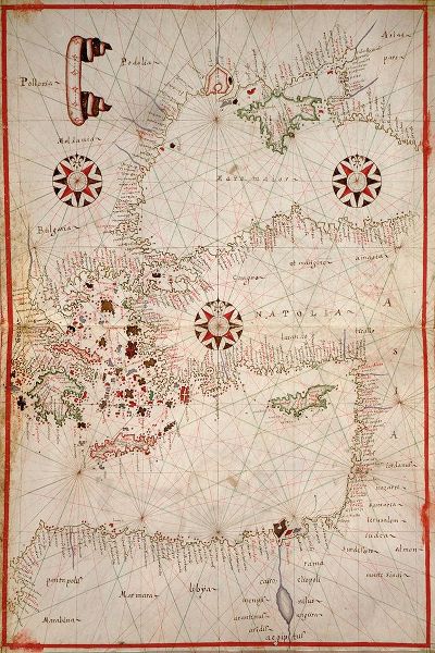 Portolan Map of Turkey, Mediterranean, Adriatic and the Agean