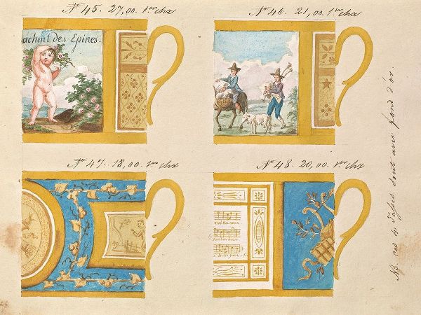 Quatre tasses avec fond dor, ca. 1800-1820