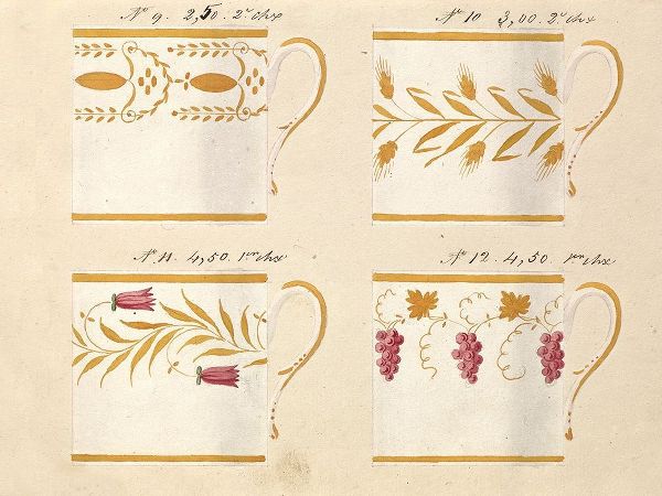 Quatre tasses, modeles: 9,10,11 et 12, ca. 1800-1820