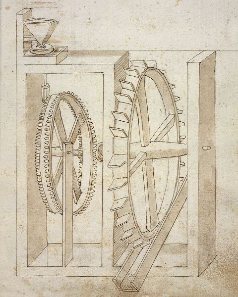 Folio 14: mill with undershot water wheel